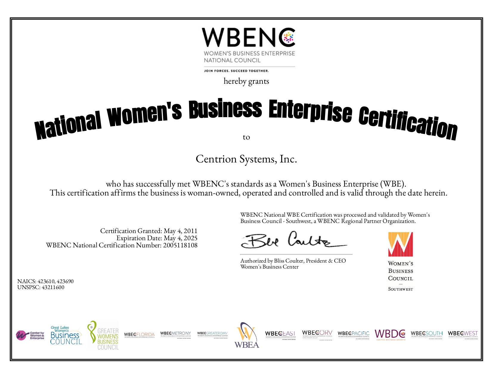 WBENC (WBE) Certificate
